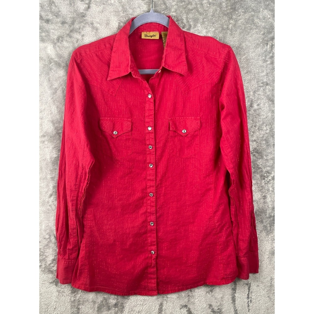 Wrangler Western Shirt Womens Medium Red Pearl Snap Long Sleeve Rodeo LW6201R